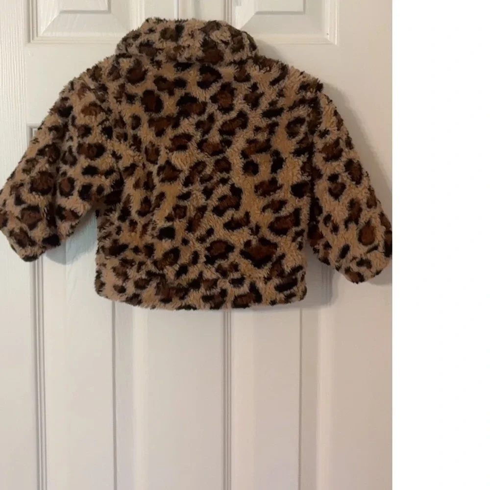 Cute! Leopard Print Sherpa Jacket Baby Girl 6-9M Warm‎ Coat Toddler